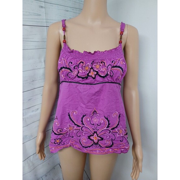 Panhandle Slim Top Girl Floral Embroidered Purple Spaghetti Straps Tank Top L - Picture 1 of 10